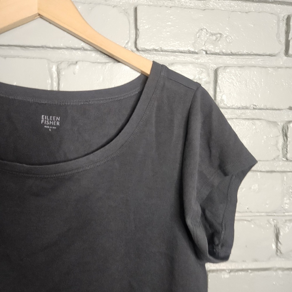 Eileen Fisher Womens Top Large Grey Organic Cotton USA Short Sleeve T Shirt - Picture 3 of 13
